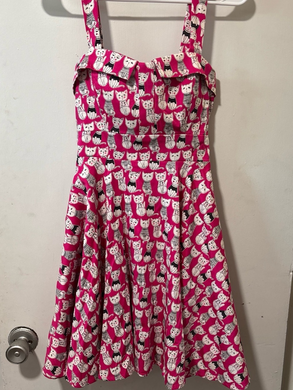 Petrune Kitty Cat Print Retro Pink Fit & Flare Skater Dress Rockabilly Pinup S